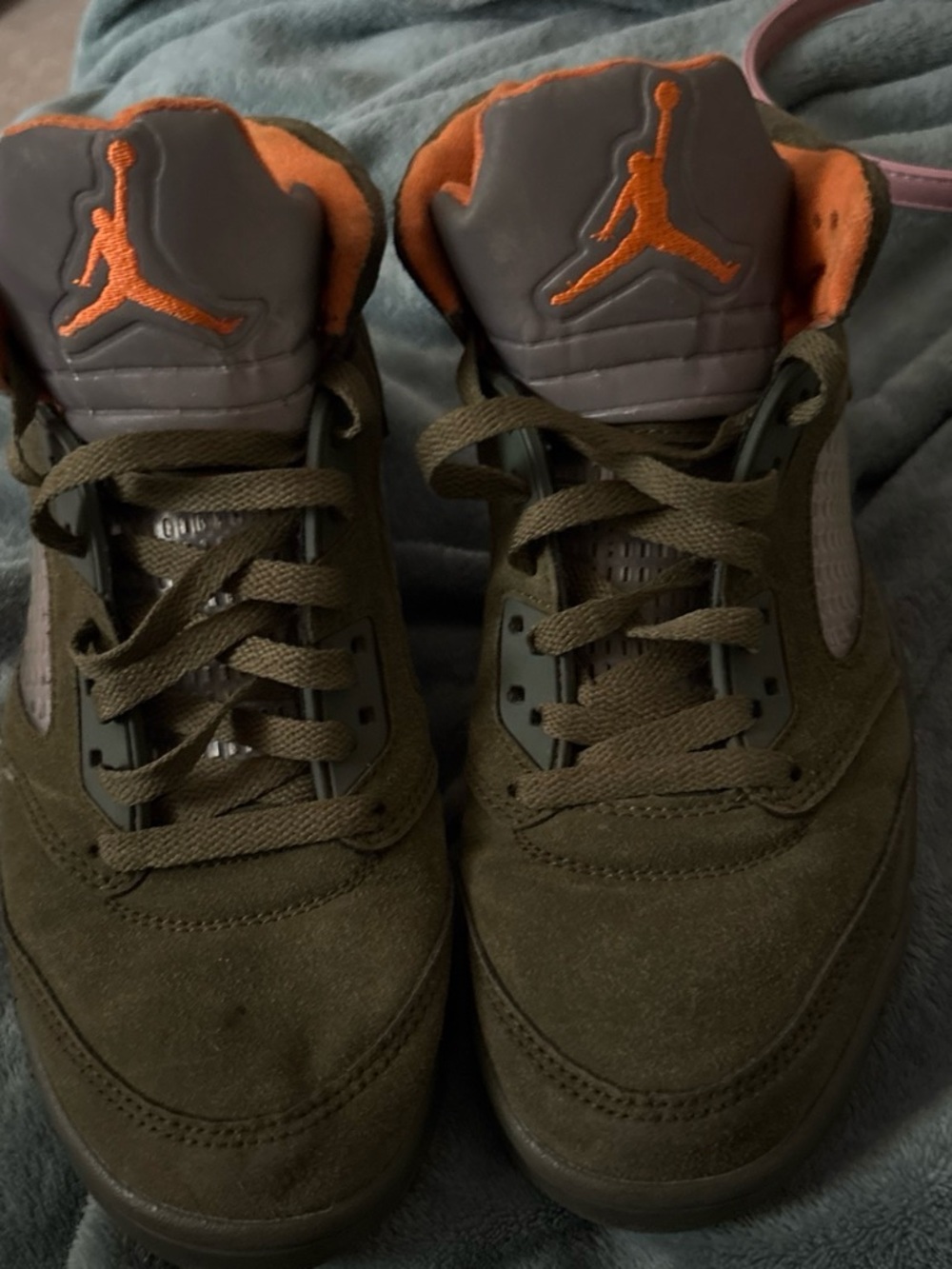 Jordan Olive Green and Orange Suede Sneakers